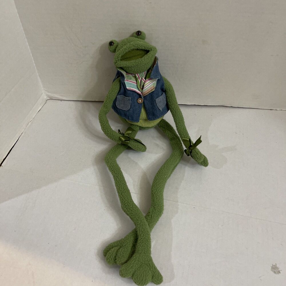 Folk Art Frog Shelg Sitter Poseable 20” Long Legs Plush Stuffed Animal